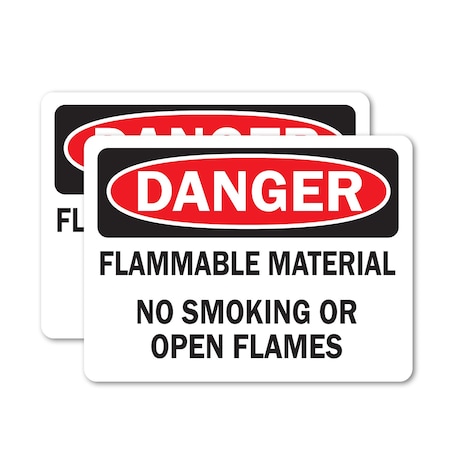 Signmission Flammable Material No Smoking Or Open Flames Danger Sign, Vinyl Decal, 14in W x 10in L, 2PK OS-2PACK-DS-D-1014-L-19370